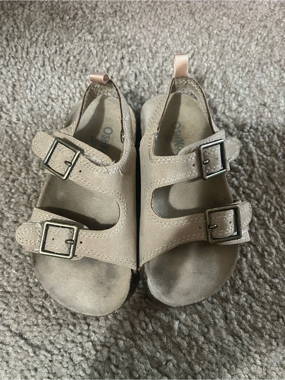 OshKosh B'gosh Beige Double-Buckle Kids Sandals with Pink Heel Tabs